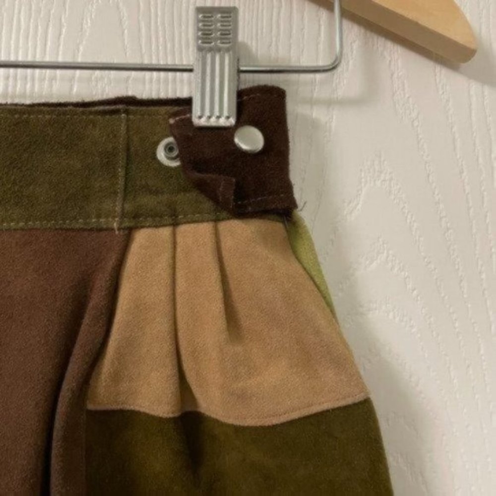 PRICE FIRM Vintage 70s Suede Patchwork Adjustable Miniskirt Mini | Size XXS-S - Picture 9 of 13